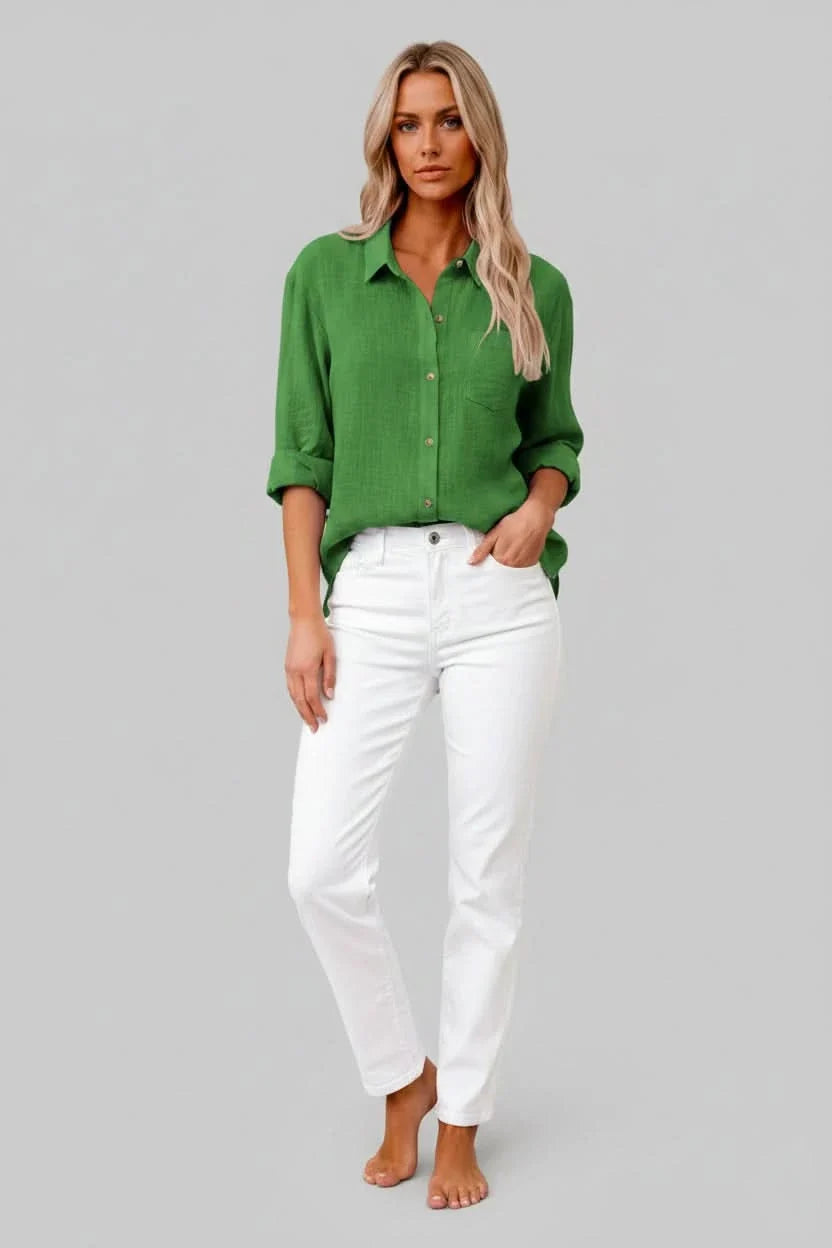 Lightweight & breathable men's top, solid color button-up shirt for ultimate comfort in summer.