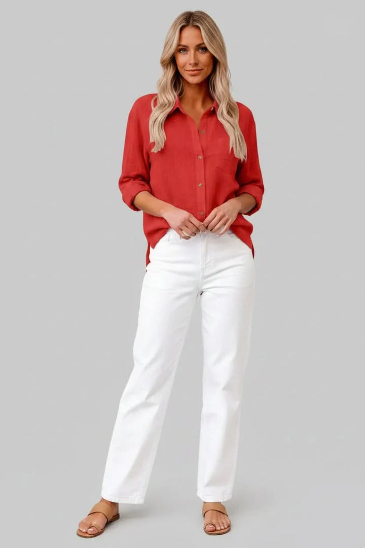 Men's solid button-up shirt, short sleeve, lightweight & breathable, great for summer style.