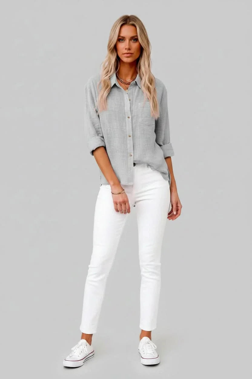 Stylish men's casual shirt, solid color, breathable, relaxed fit, ideal for summer & warm weather.