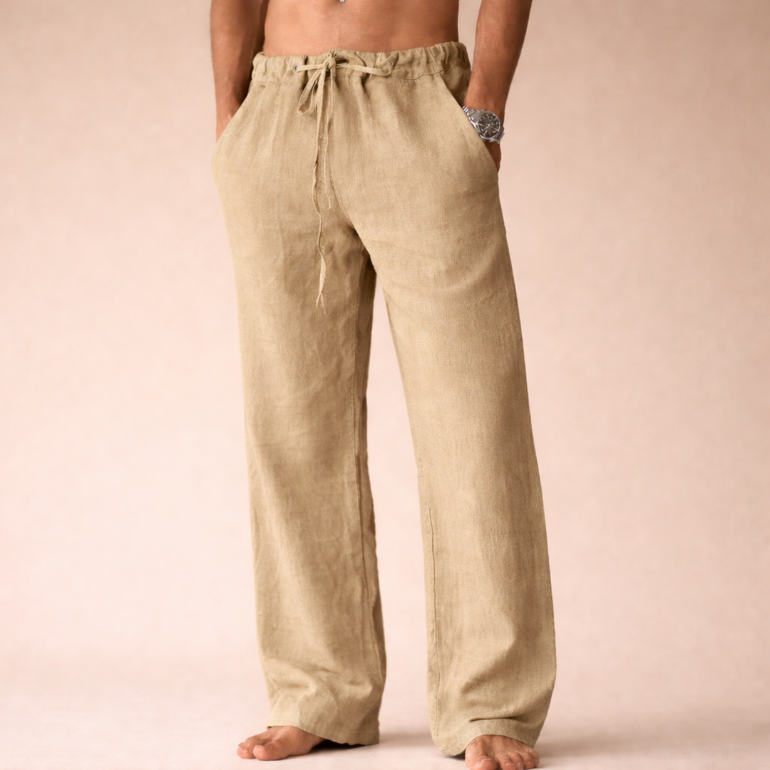 Stylish men's casual linen pants, ideal for a relaxed fit and breathable summer fashion.