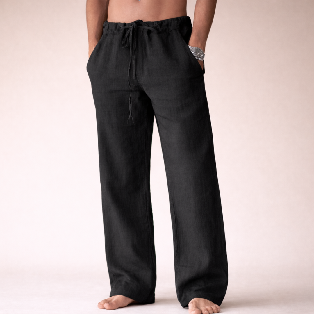 Comfortable men's linen pants, breathable and lightweight for summer daily wear.