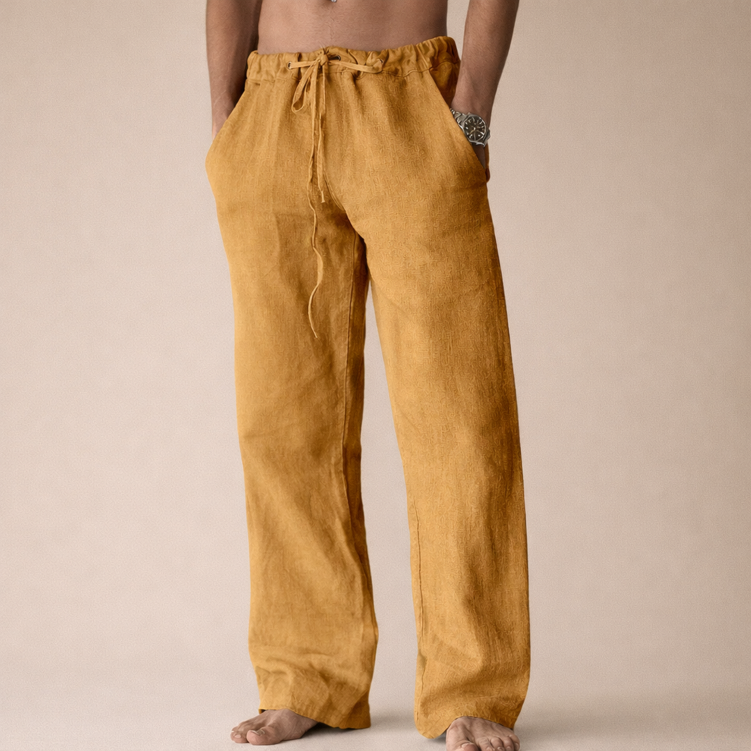 Classic men's linen casual pants, offering breathable comfort and a relaxed fit for summer.
