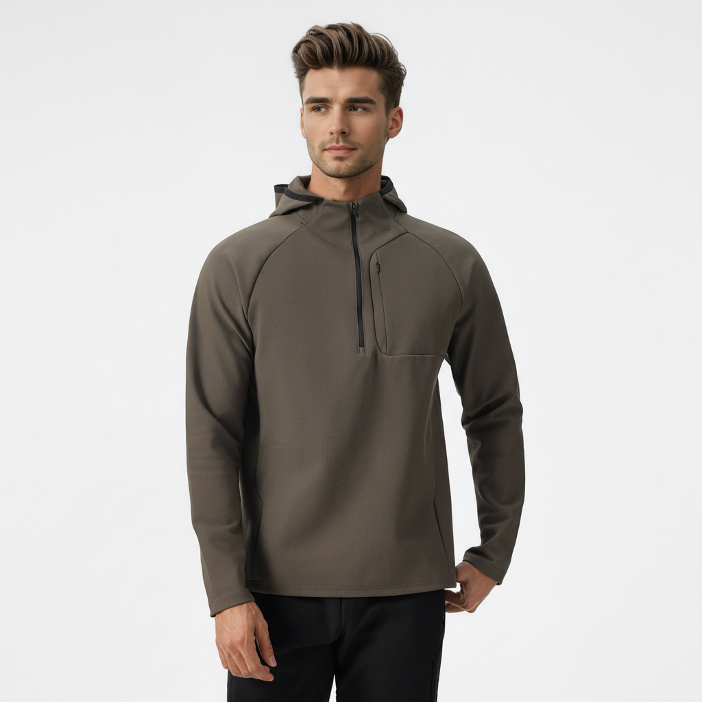 Stylish men's half-zip performance jacket, comfort fit for active outdoor and daily wear.