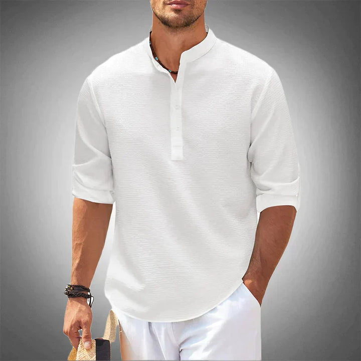 Lightweight, breathable men's short sleeve summer shirt. Ultimate comfort for warm vacation days & casual leisure.
