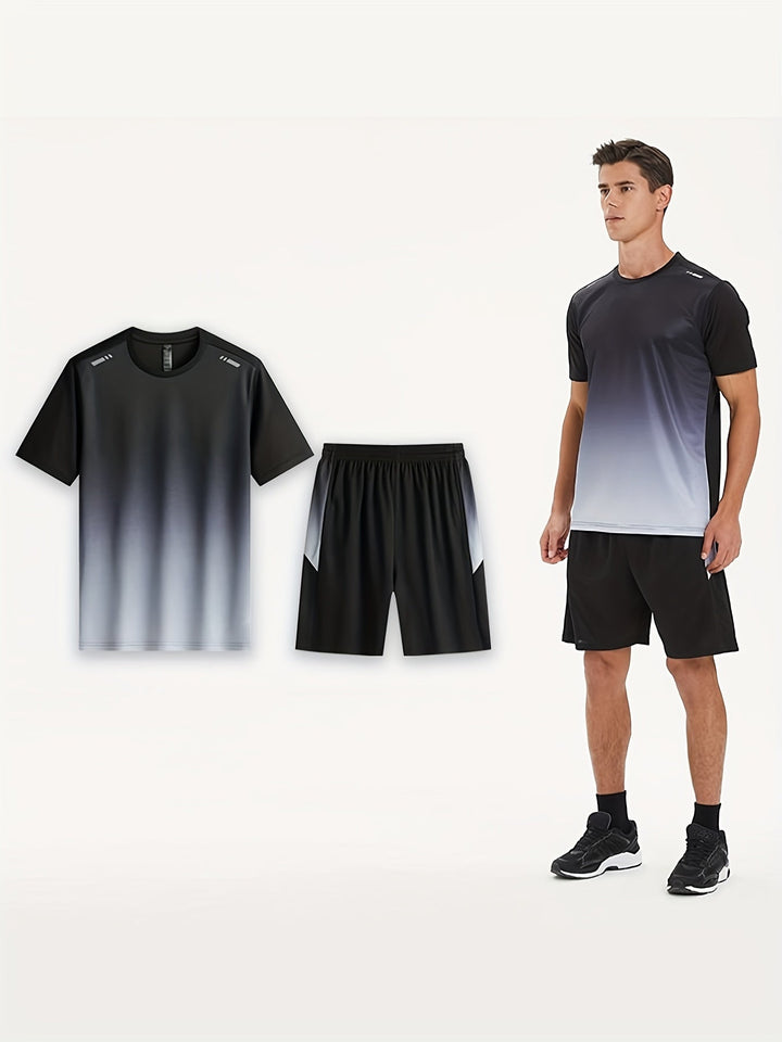 Athletic men's two-piece set: lightweight, breathable t-shirt & shorts. Perfect for summer activewear.