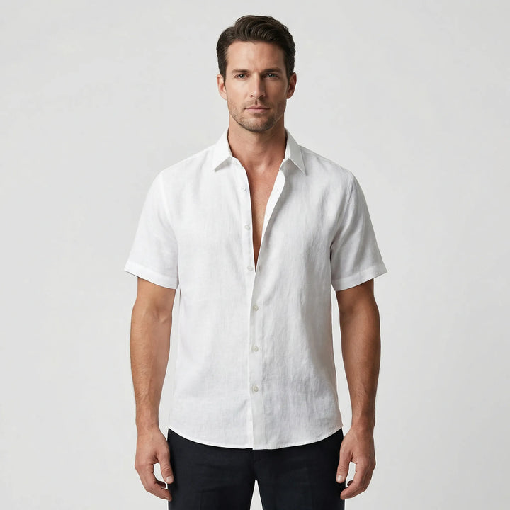 Modern men's breezy button-up shirt, designed for casual style and comfort on warm days.