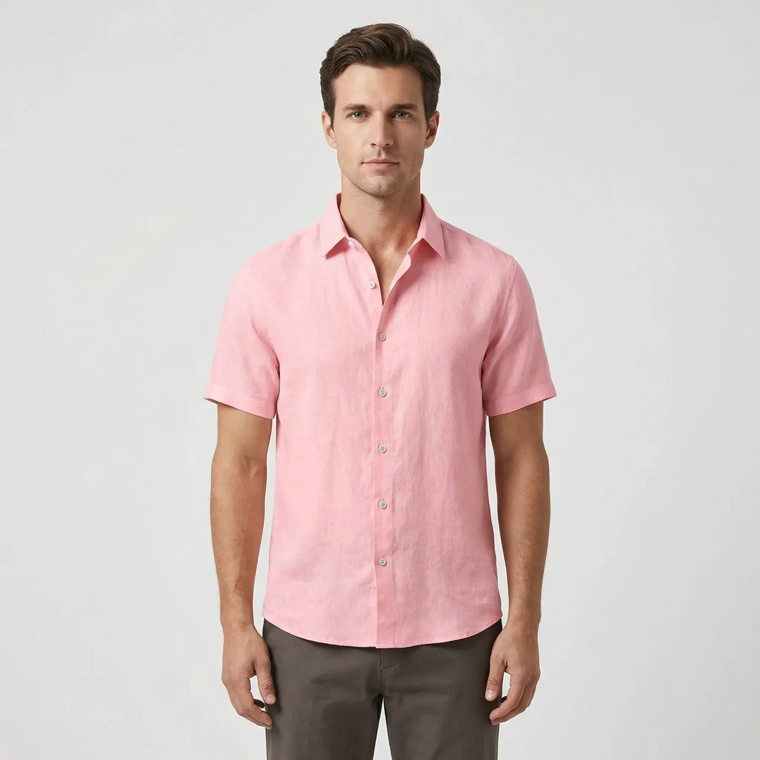 Lightweight men's casual button-up shirt, perfect for warm days and vacation wear.