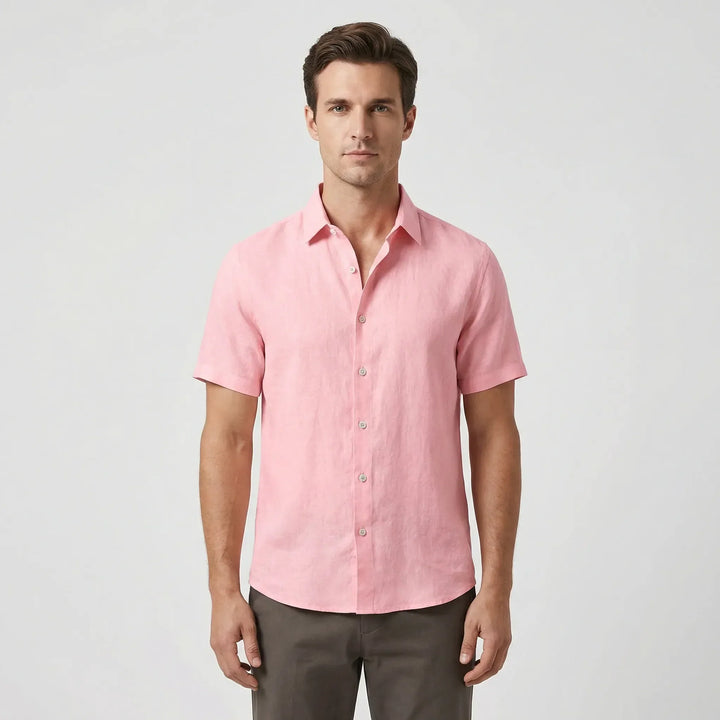 Lightweight men's casual button-up shirt, perfect for warm days and vacation wear.