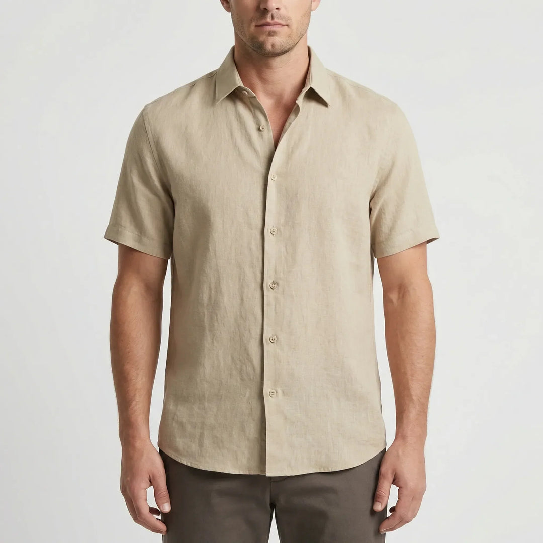 Versatile men's casual short-sleeve top, button-up style for easy summer layering.