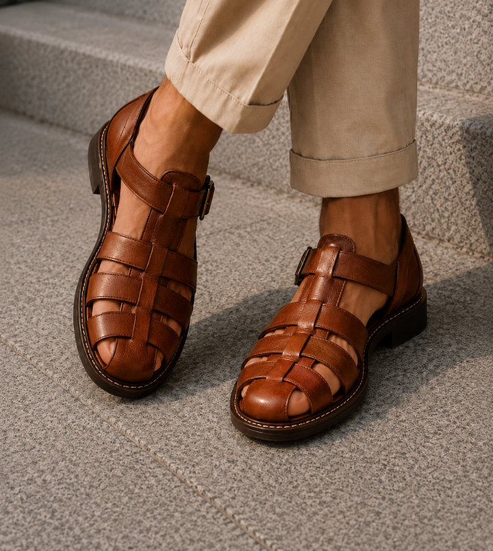 Men's practical closed-toe fisherman sandals featuring a secure adjustable buckle, perfect for summer casual & walking.