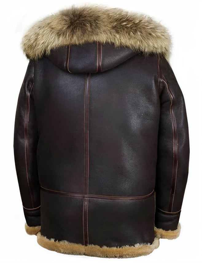 Warm men's brown padded hooded winter coat, designed for ultimate cold weather protection and comfort.