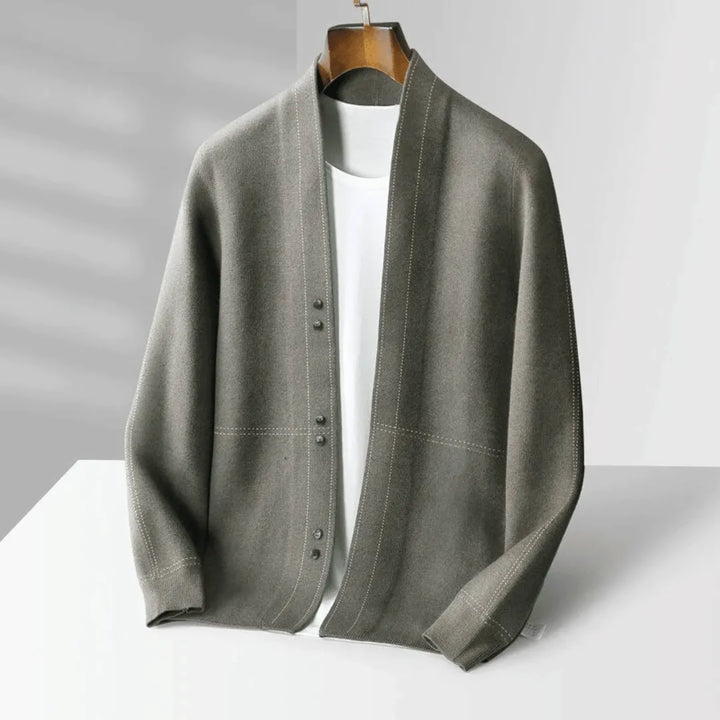 Men's button-front knit cardigan for smart casual style, versatile everyday menswear.