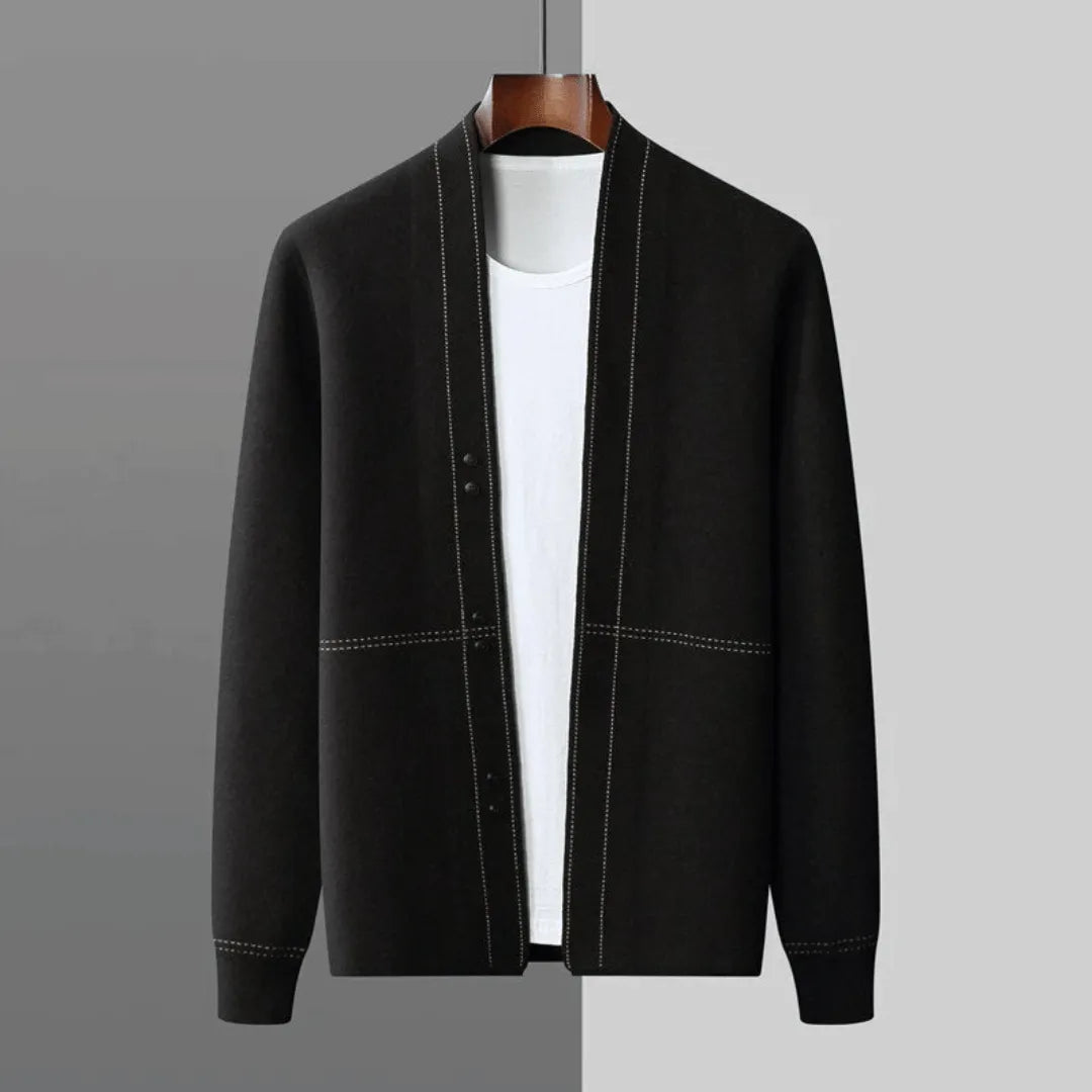 Versatile men's button-front knit cardigan, great for smart casual layering & everyday men's fashion.