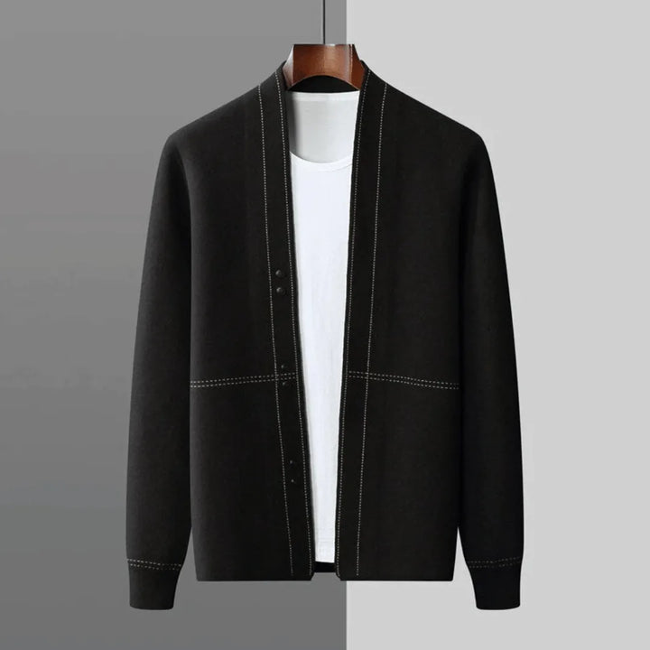 Versatile men's button-front knit cardigan, great for smart casual layering & everyday men's fashion.