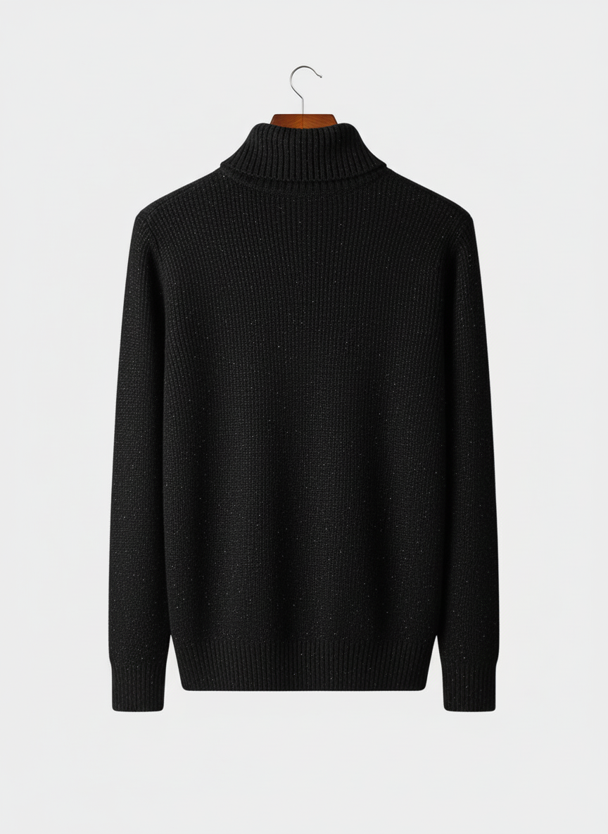 Stylish men's cable knit pullover with half-zip fold collar, ideal for casual layering & timeless fashion.