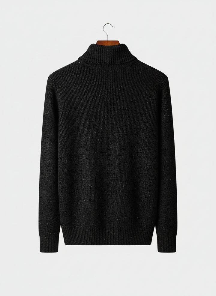 Stylish men's cable knit pullover with half-zip fold collar, ideal for casual layering & timeless fashion.