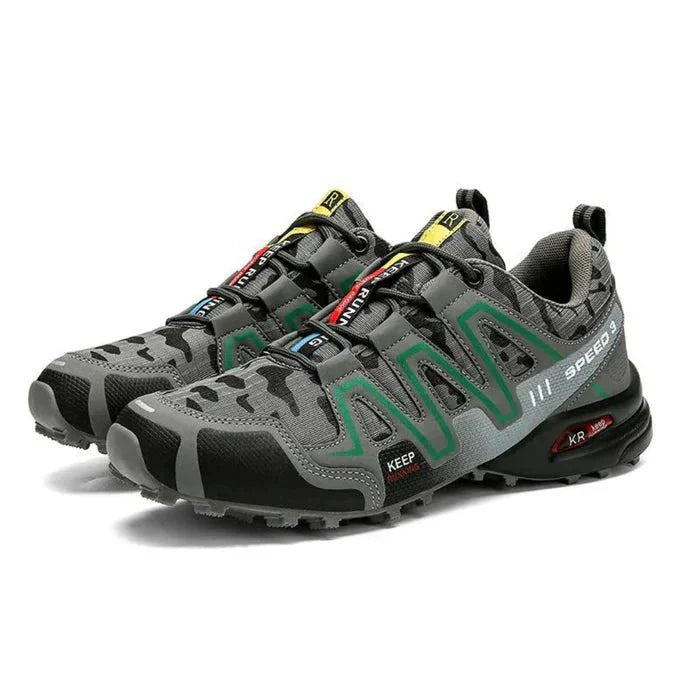 Comfort-focused men's camo sneakers designed for pain relief with a supportive, cushioned sole.