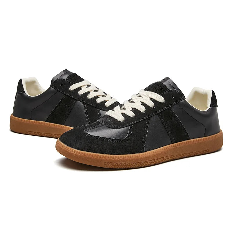 Pair of men's casual low top sneakers, comfortable, versatile & non-slip everyday footwear.