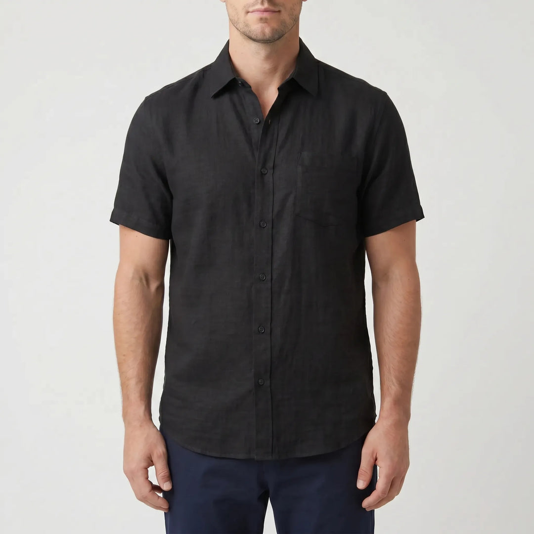 Men's warm weather short sleeve casual shirt. Button-down, relaxed fit, a stylish choice for summer fashion.