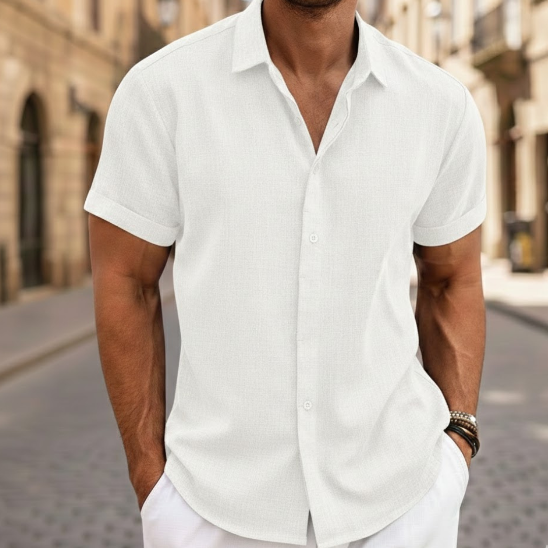 Men's short sleeve polo shirt with button front, a stylish and casual summer top.