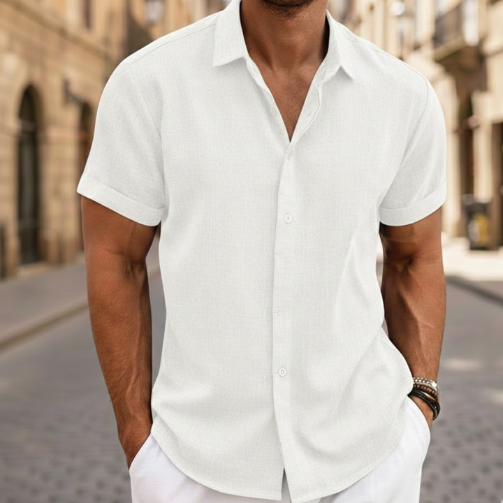 Men's short sleeve polo shirt with button front, a stylish and casual summer top.