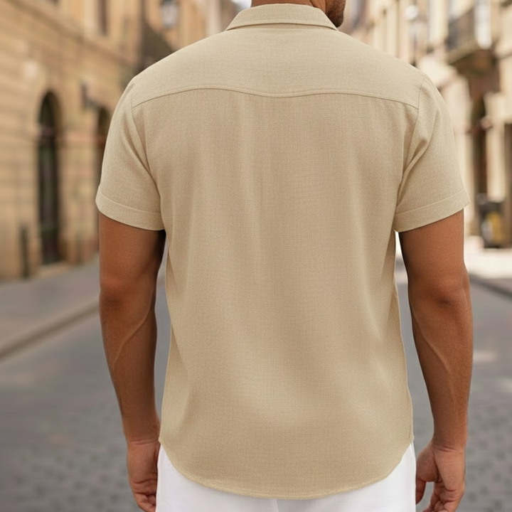 Stylish men's apparel: short sleeve casual polo shirt with button front for summer.