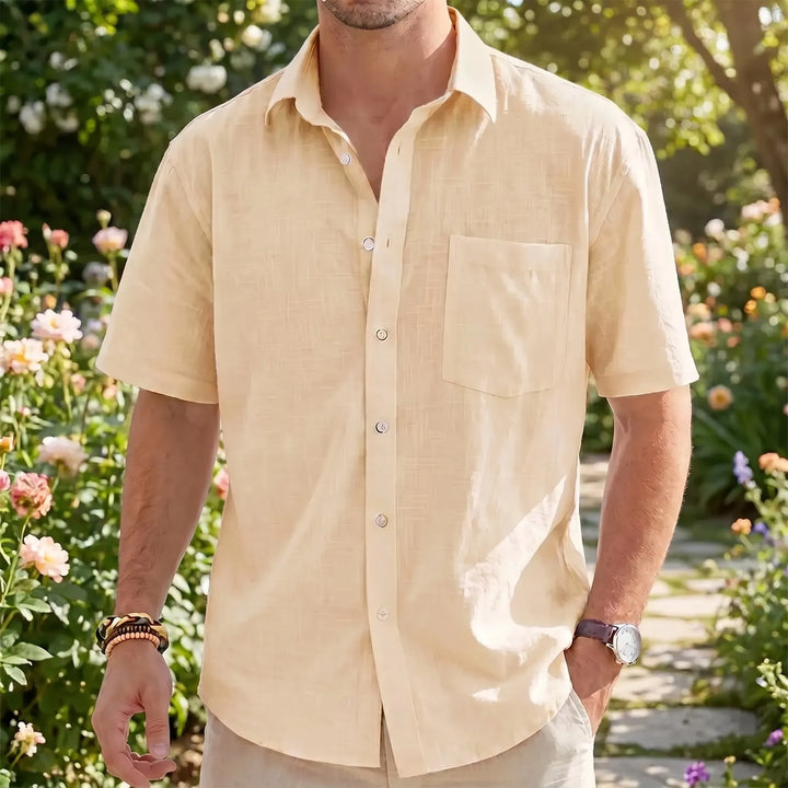 Men's casual short-sleeve button-up shirt for summer fashion. Relaxed fit for warm weather & everyday wear.