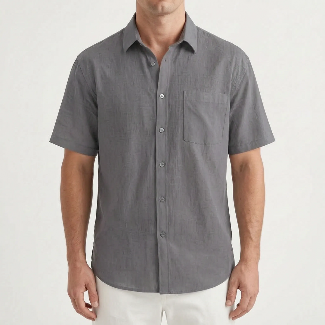 Men's summer fashion short-sleeve button-up shirt with a relaxed fit. Great for casual & classic everyday wear.