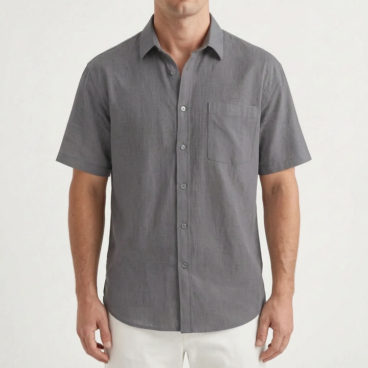 Men's summer fashion short-sleeve button-up shirt with a relaxed fit. Great for casual & classic everyday wear.