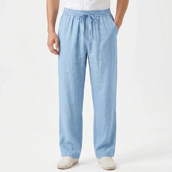 Comfortable men's pull-on straight leg pants with elastic waist, ideal for casual wear & loungewear.