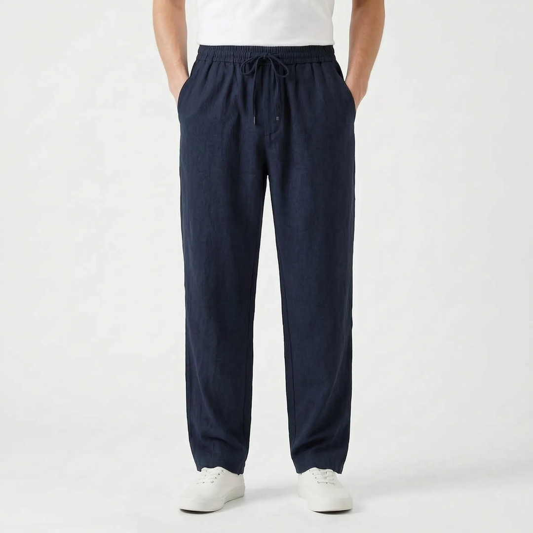 Soft men's casual straight leg pants, pull-on style with elastic waist for ultimate everyday comfort.