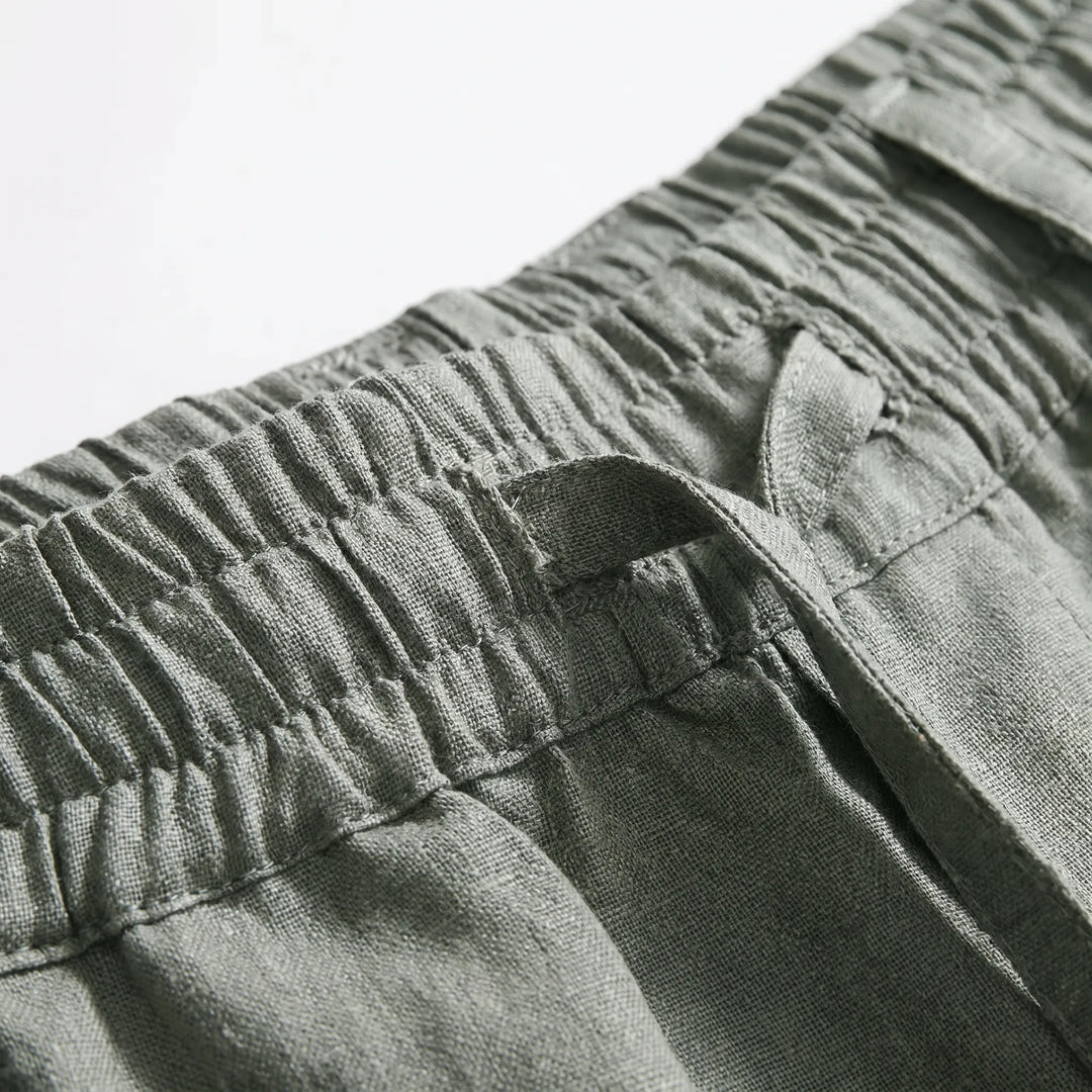 Drawstring elastic waist men's casual straight-leg pants, ideal for summer daily wear and comfort.