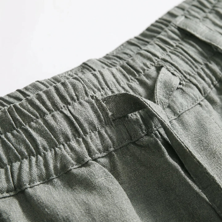 Drawstring elastic waist men's casual straight-leg pants, ideal for summer daily wear and comfort.