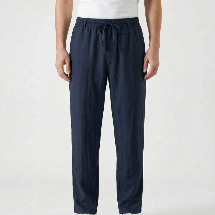 Comfortable men's straight-leg summer trousers with elastic drawstring waist, perfect for casual wear.