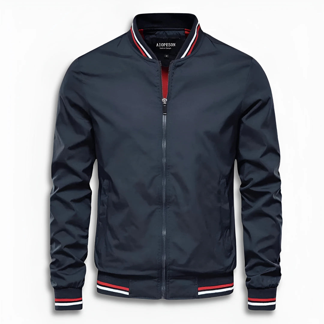 Durable men's casual jacket with a water-repellent finish. Features a full zip closure & stand-up collar.