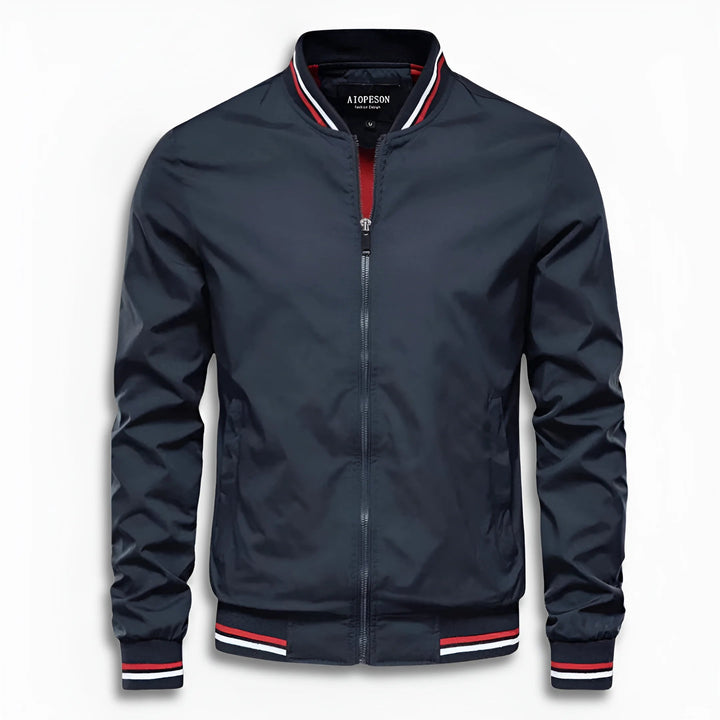 Durable men's casual jacket with a water-repellent finish. Features a full zip closure & stand-up collar.