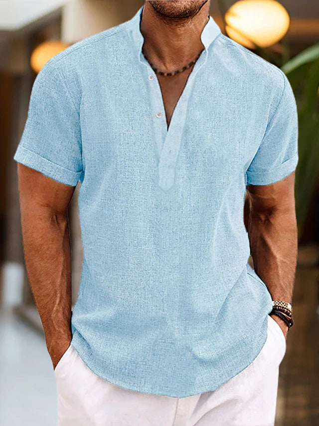Comfortable men's short sleeve V-neck polo shirt, regular fit, versatile for casual wear & summer style.