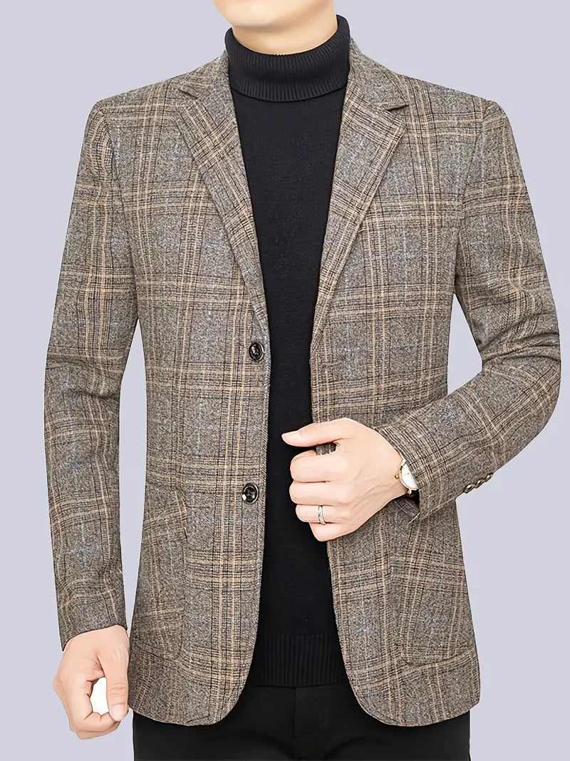 Men's checked blazer jacket in smart heritage style, ideal for business or smart casual wear.