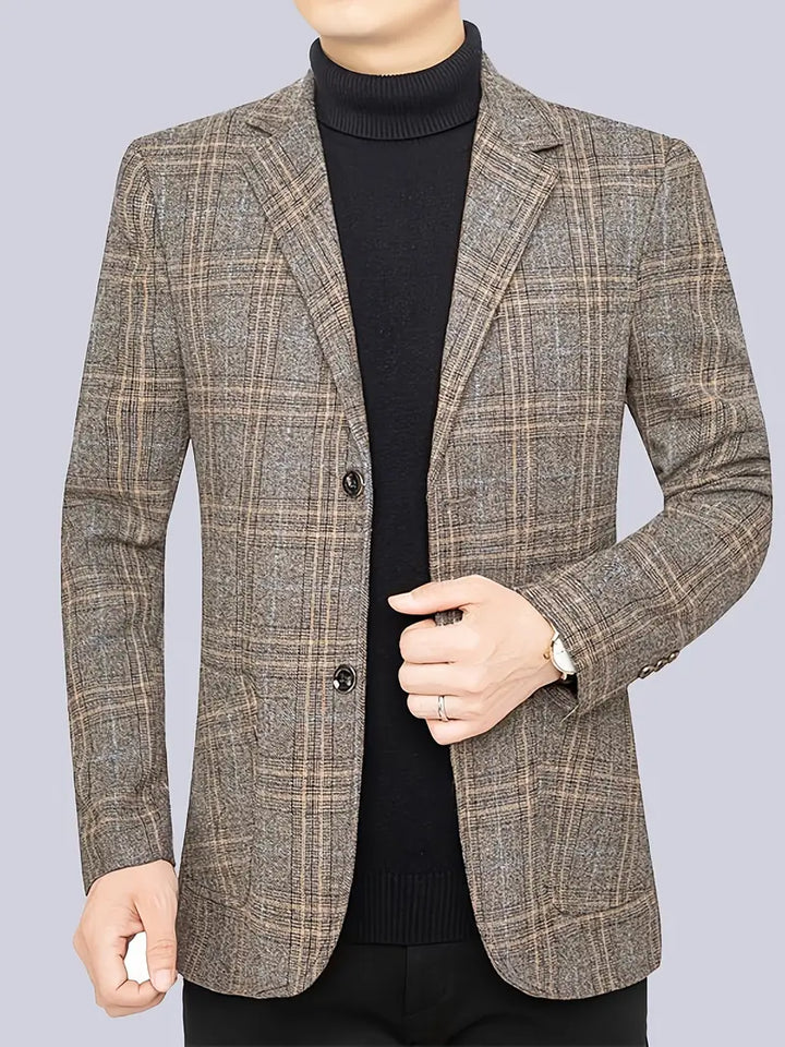 Men's checked blazer jacket in smart heritage style, ideal for business or smart casual wear.