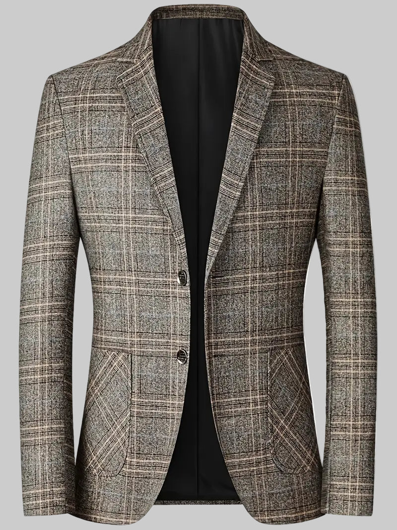 Tailored men's checked blazer, perfect for a sophisticated smart casual look or office attire.