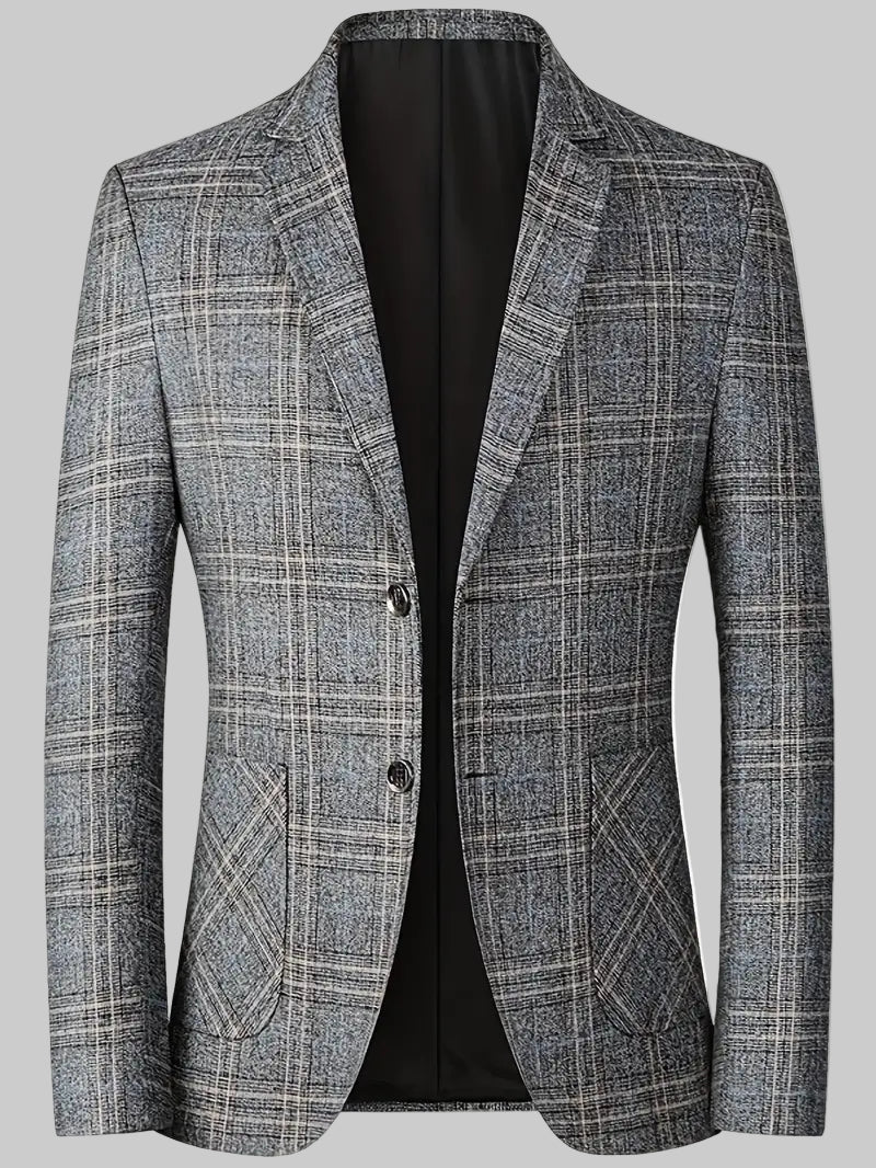 Classic men's checked blazer showing fine tailoring and heritage pattern. Ideal for smart looks.