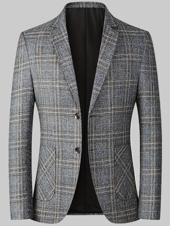 Classic men's checked blazer showing fine tailoring and heritage pattern. Ideal for smart looks.