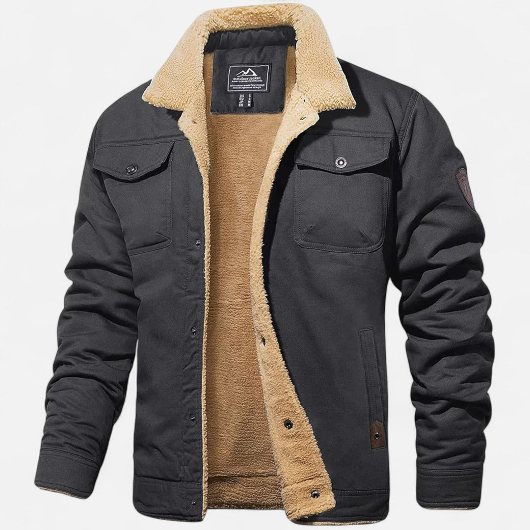 Classic men's bomber outerwear, a warm aviator jacket with sherpa collar for cold weather style.