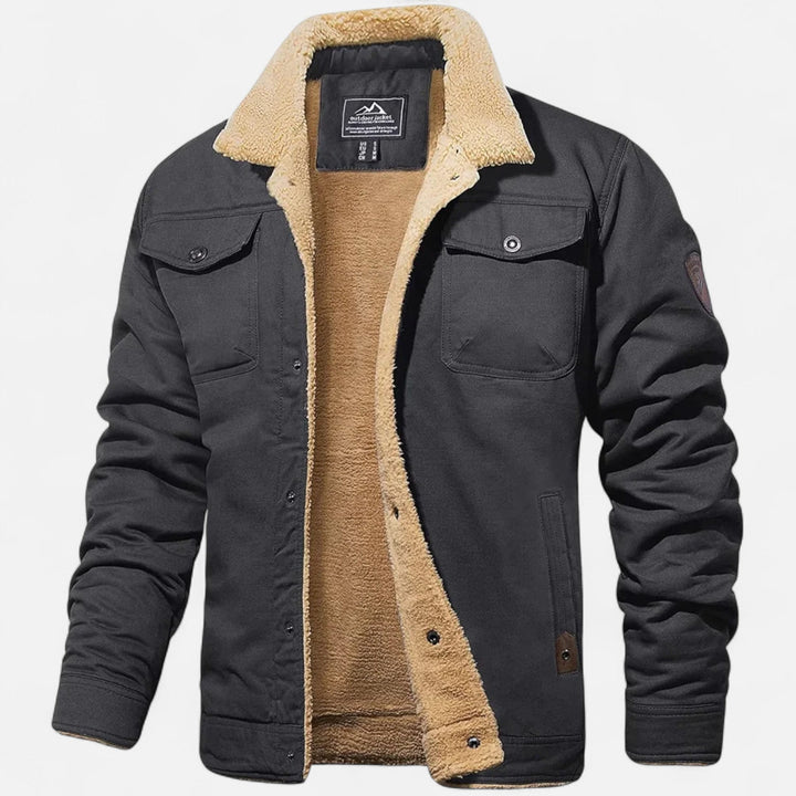 Classic men's bomber outerwear, a warm aviator jacket with sherpa collar for cold weather style.