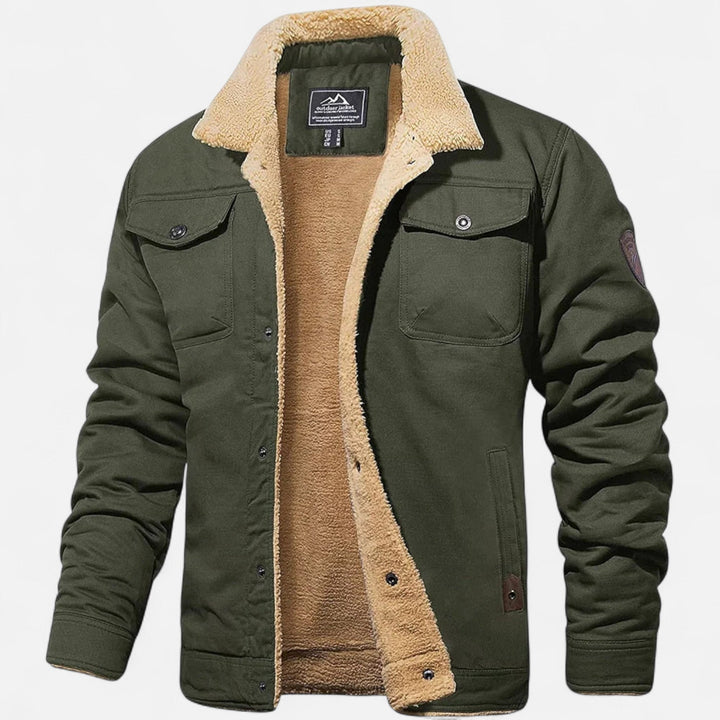 Versatile men's bomber jacket, comfortable casual wear with a warm sherpa collar for winter.