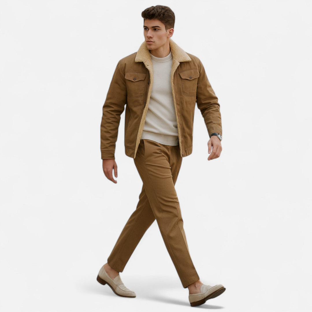 Men's classic bomber jacket, sherpa-lined collar for ultimate warmth and stylish winter comfort.