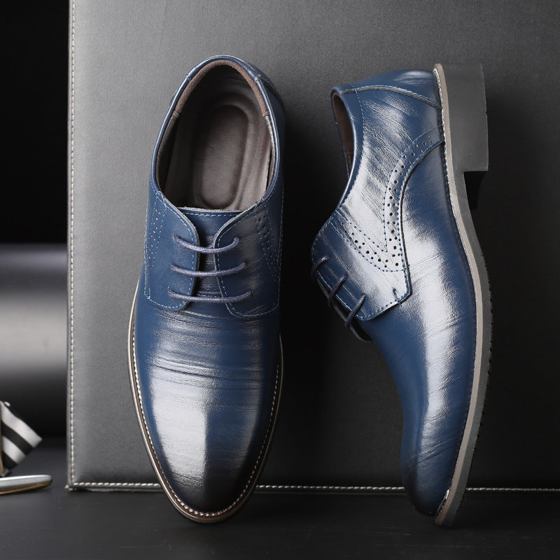 Polished Black Leather Men's Oxford Dress Shoes, classic lace-up style for formal events, business meetings & weddings.
