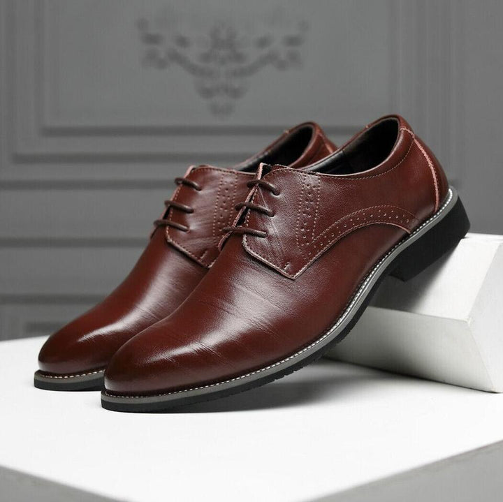 Brown Polished Men's Oxford Dress Shoes, versatile for weddings, parties, sophisticated business wear & formal occasions.