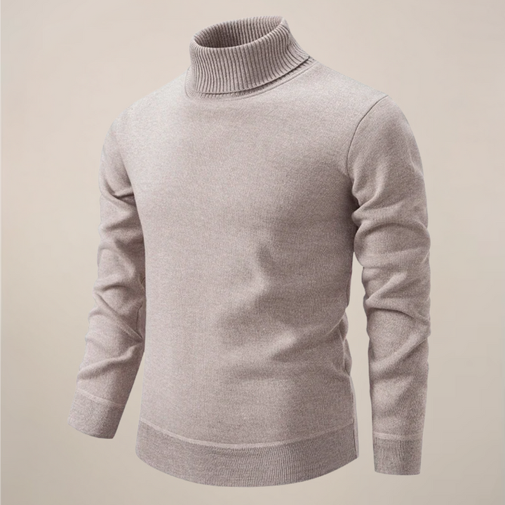 Sleek men's modern fit turtleneck sweater in soft knit, perfect for elegant smart casual layering in winter.