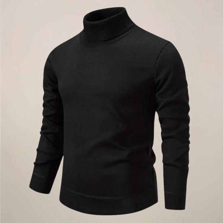 Comfortable men's knit turtleneck sweater, ideal for autumnwear & warm winter fashion. Timeless smart casual look.